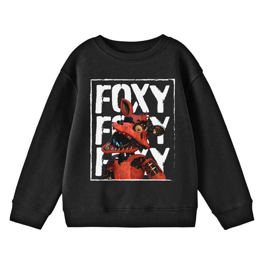 Five Nights At Freddy's Foxy In Front of Foxy Words Youth Black Crew Neck Sweatshirt
