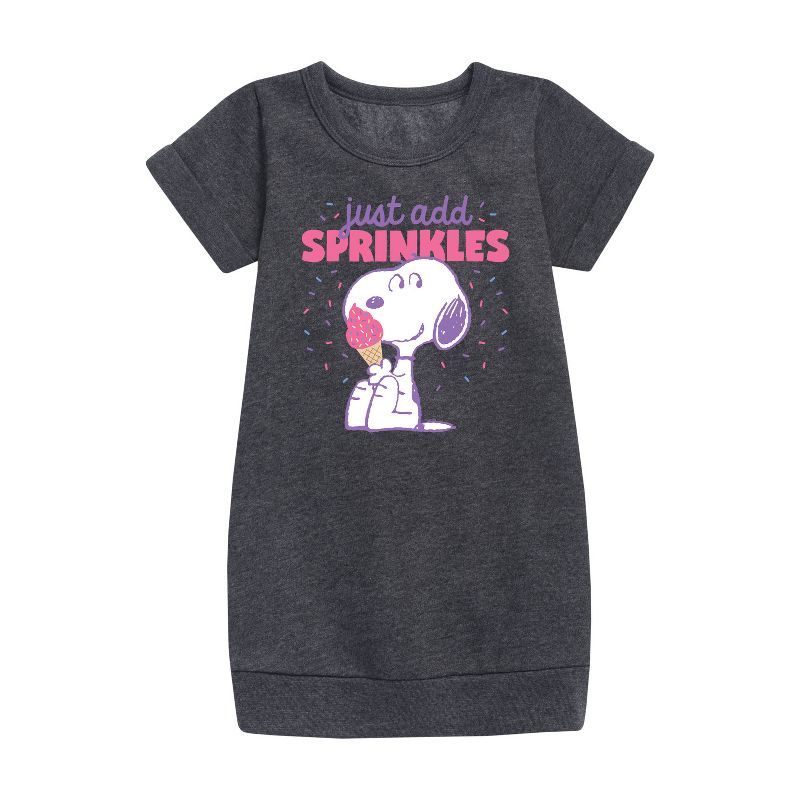 Girls' - Peanuts - Just Add Sprinkles Graphic Short Sleeve Fleece Dress
