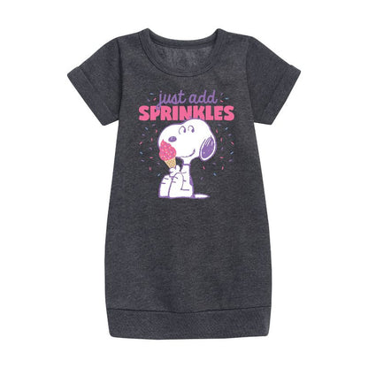 Girls' - Peanuts - Just Add Sprinkles Graphic Short Sleeve Fleece Dress