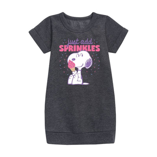 Girls' - Peanuts - Just Add Sprinkles Graphic Short Sleeve Fleece Dress
