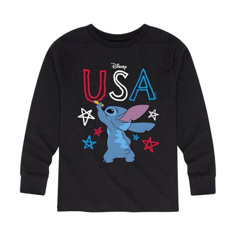 Boys' - Lilo and Stitch - USA Stitch Drawing Long Sleeve Graphic T-Shirt