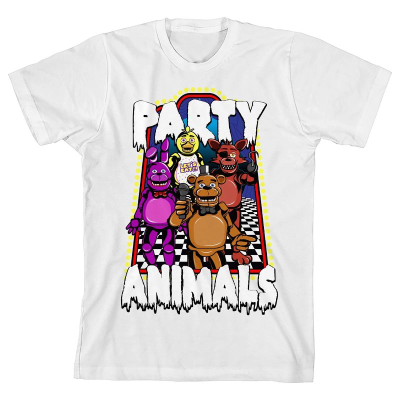 Five Nights At Freddy's Party Animals Youth White Crew Neck Short Sleeve T-shirt