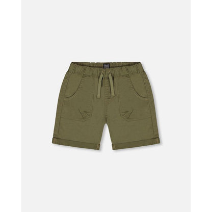 Deux par Deux Boy Stretch Twill Short Dark Olive Green