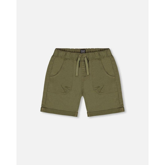Deux par Deux Boy Stretch Twill Short Dark Olive Green