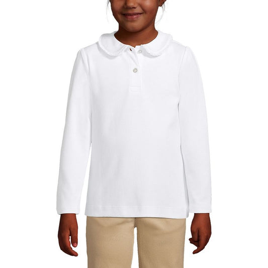 Lands' End Kids Long Sleeve Ruffled Peter Pan Collar Knit Shirt