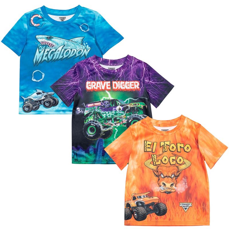 Monster Jam Grave Digger El Toro Loco Megalodon Truck 3 Pack T-Shirts