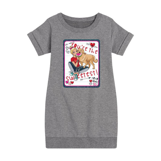 Girls' - Barbie - You're The Sweetest Barbie Graphic Short Sleeve Fleece Dress