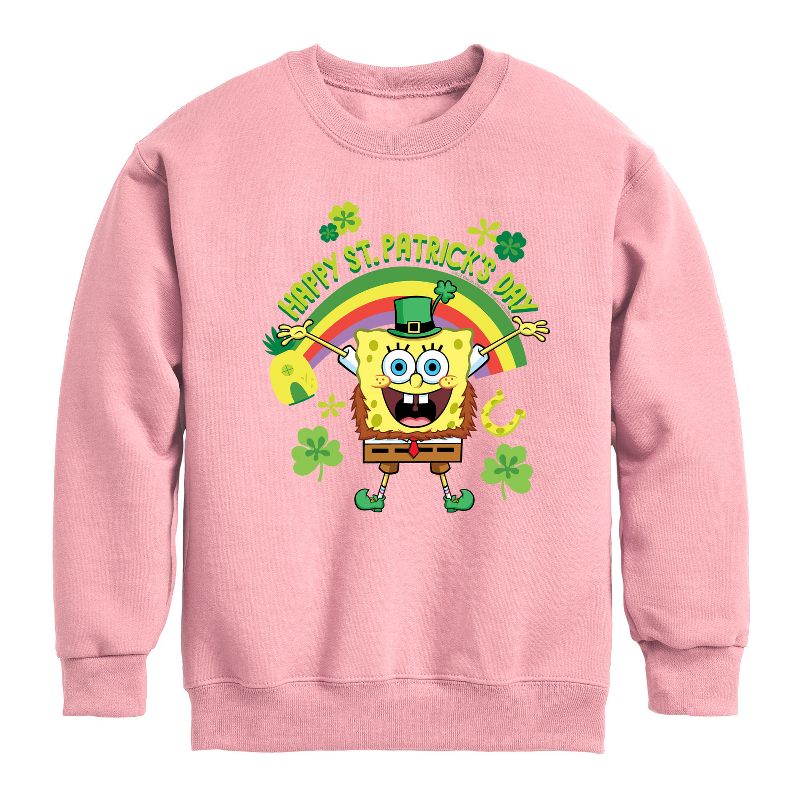 Boys' - SpongeBob Squarepants - Happy St Patricks Day Graphic Long Sleeve Fleece Sweatshirt