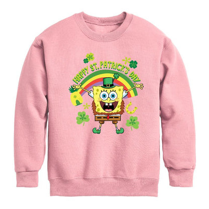 Boys' - SpongeBob Squarepants - Happy St Patricks Day Graphic Long Sleeve Fleece Sweatshirt