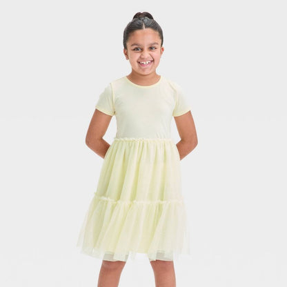 Girls' Short Sleeve Knit Tulle Tiered Dress - Cat & Jack™