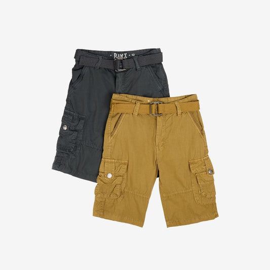 RAW X Boy's 2 pack Combo Belted Cargo Shorts,Twill Shorts -Kids Shorts
