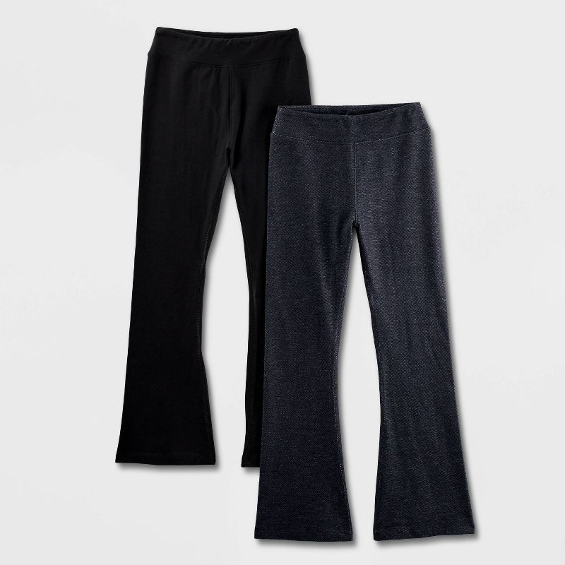 Girls' Adaptive 2pk Flare Leggings - Cat & Jack™ Black/Faux Denim