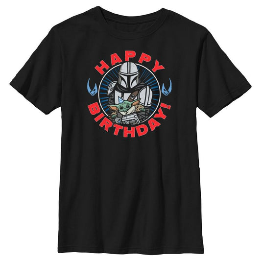 Boy's Star Wars: The Mandalorian Grogu and Din Djarin Happy Birthday T-Shirt
