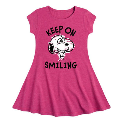 Girls' - Peanuts - Keep On Smiling Fit & Flair Cap Sleeve Dress