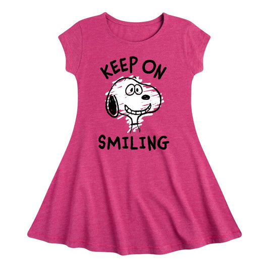 Girls' - Peanuts - Keep On Smiling Fit & Flair Cap Sleeve Dress