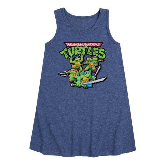 Girls' - Teenage Mutant Ninja Turtles - Gaming Group And Logo Graphic Sleeveless Aline Dress