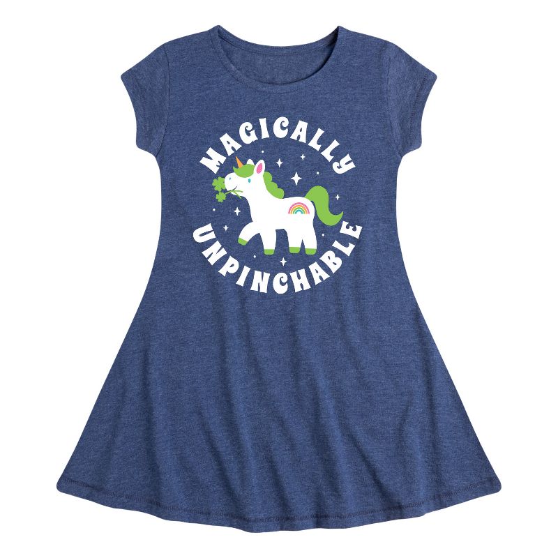 Girls' - Instant Message - St. Patrick's Day Magically Unpinchable Unicorn Fit & Flair Cap Sleeve Dress