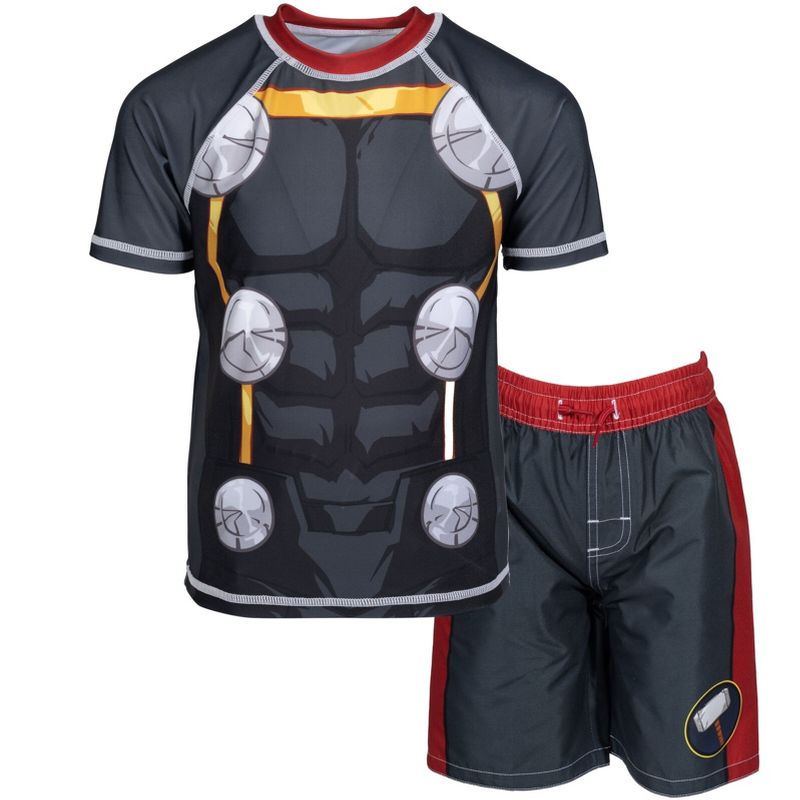 Marvel UPF 50+ Raglan Rash Guard and Swim Trunks Outfit Set