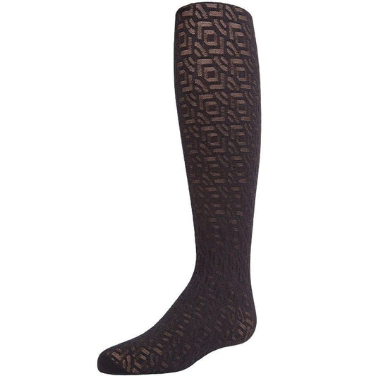 Memoi Girls' Sheer Geo Art Deco-Inspired Tights Black 2-4