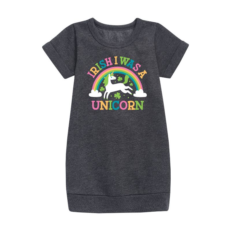 Girls' - Instant Message - St. Patrick's Day Irish I Was A Unicorn Graphic Short Sleeve Fleece Dress