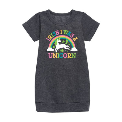 Girls' - Instant Message - St. Patrick's Day Irish I Was A Unicorn Graphic Short Sleeve Fleece Dress