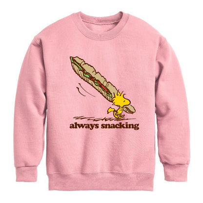 Boys' - Peanuts - Always Snacking Graphic Long Sleeve Fleece Sweatshirt