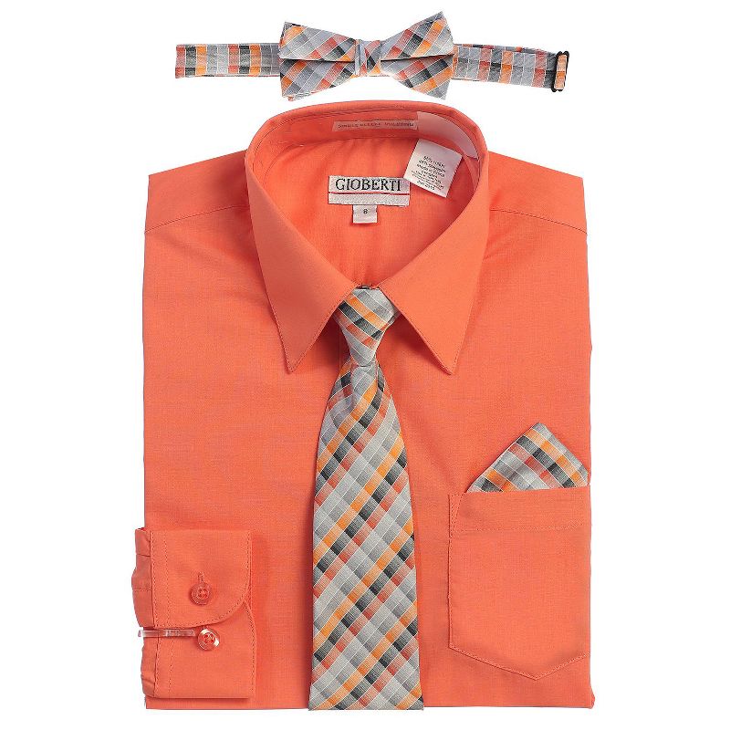 Gioberti Boy's Long Sleeve Dress Shirt and Plaid Tie Accessories Set (Part 2)