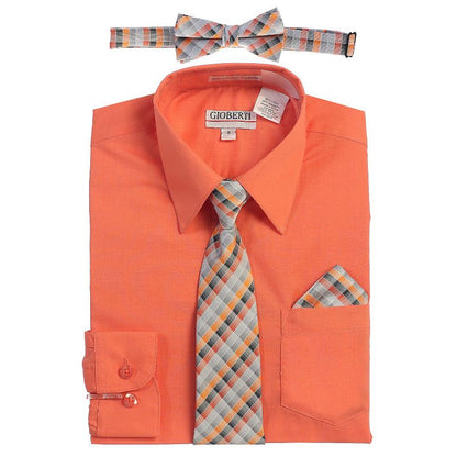 Gioberti Boy's Long Sleeve Dress Shirt and Plaid Tie Accessories Set (Part 2)