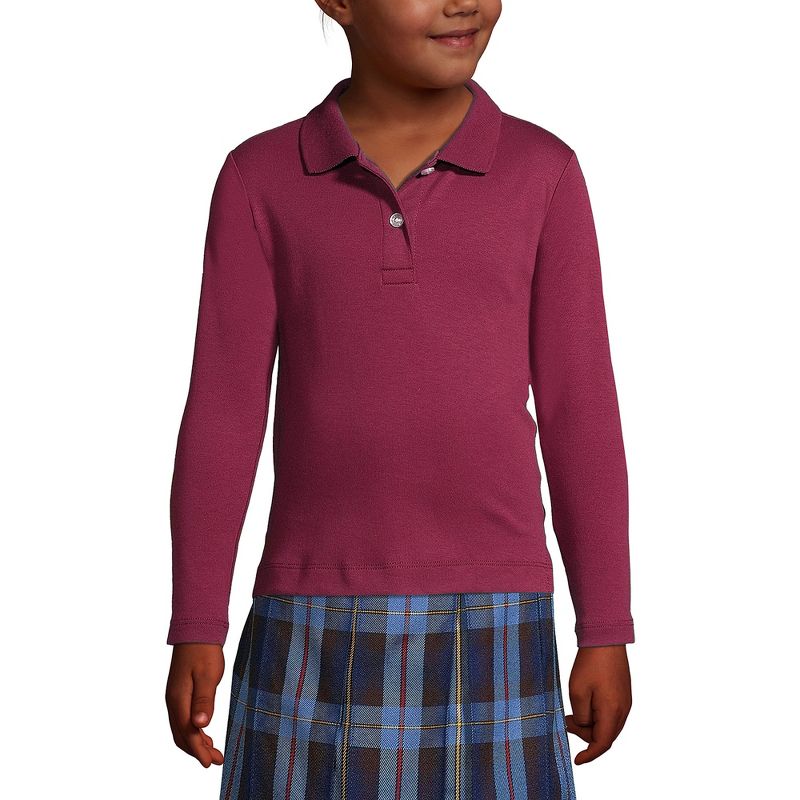 Lands' End School Uniform Kids Long Sleeve Feminine Fit Interlock Polo Shirt