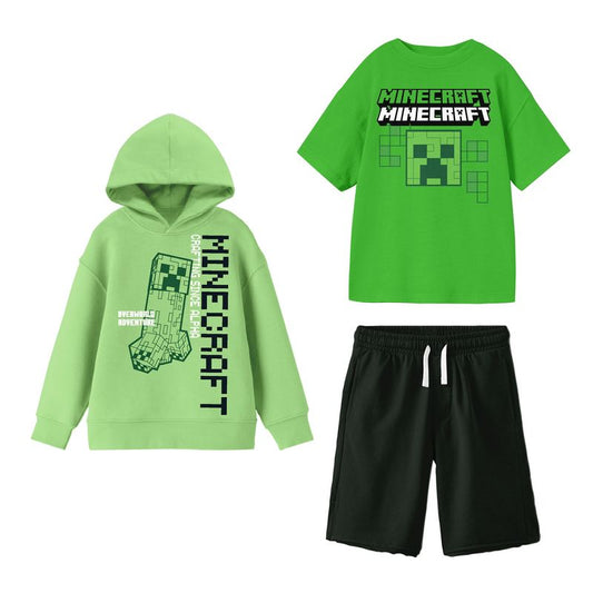 Minecraft Perfect Outfit Youth Boy Hoodie, Short-Sleeve Tee, and Lounge Shorts 3-Piece Combo Set
