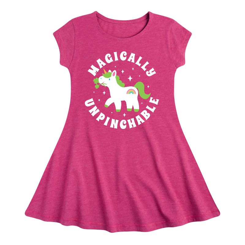 Girls' - Instant Message - St. Patrick's Day Magically Unpinchable Unicorn Fit & Flair Cap Sleeve Dress