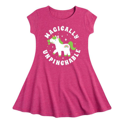 Girls' - Instant Message - St. Patrick's Day Magically Unpinchable Unicorn Fit & Flair Cap Sleeve Dress