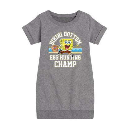 Girls' - SpongeBob SquarePants - Bikini Bottom Egg Hunting Champ Graphic Short Sleeve Fleece Dress