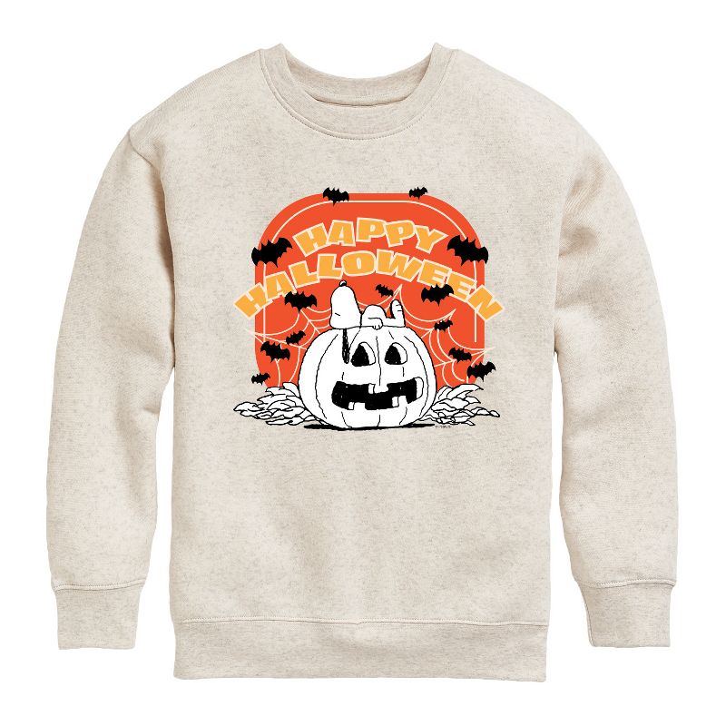 Boys' - Peanuts - Retro Halloween Graphic Long Sleeve Fleece Sweatshirt