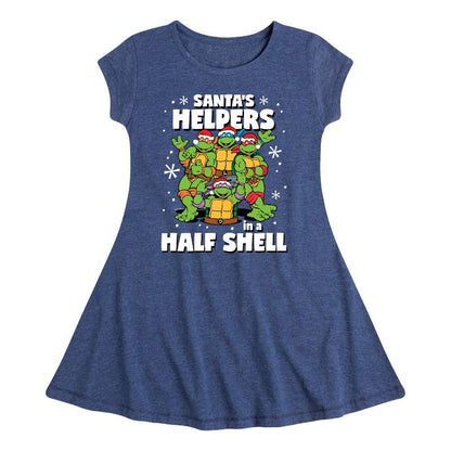 Girls' - Teenage Mutant Ninja Turtles - Santas Helpers In A Half Shell Fit & Flair Cap Sleeve Dress