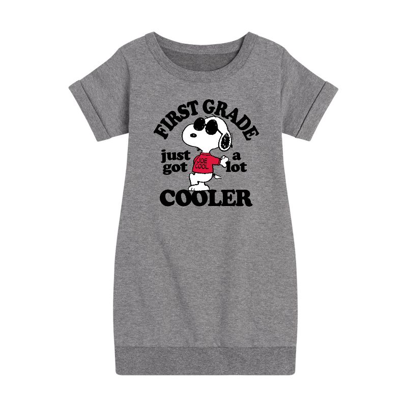 Girls' - Peanuts - First Grade Just Got Cooler Graphic Short Sleeve Fleece Dress