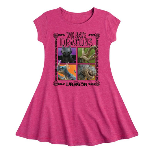 Girls' - How to Train Your Dragon - We Have Dragons Fit & Flair Cap Sleeve Dress