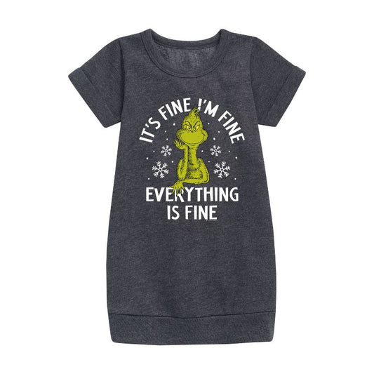 Girls' - Dr. Seuss - Grinch It's Fine Graphic Short Sleeve Fleece Dress