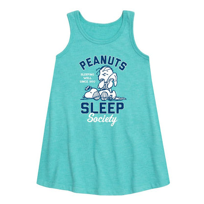 Girls' - Peanuts - Peanuts Sleep Society Graphic Sleeveless Aline Dress