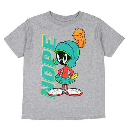 Seven Times Six Looney Tunes Boys' Marvin the Martian Character NOPE T-Shirt Top Crewneck Grey