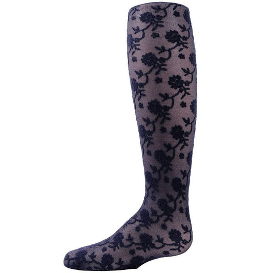 Memoi Girls' Floral Embroidery Roselle Sheer Tights