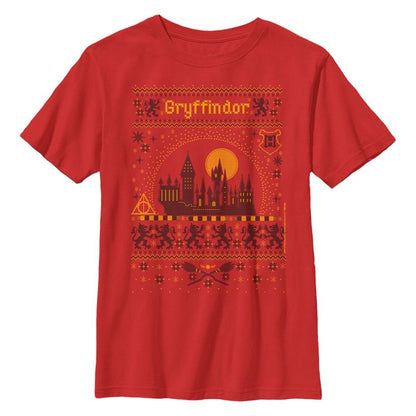 Boy's Harry Potter Gryffindor Ugly Christmas Sweater Print T-Shirt