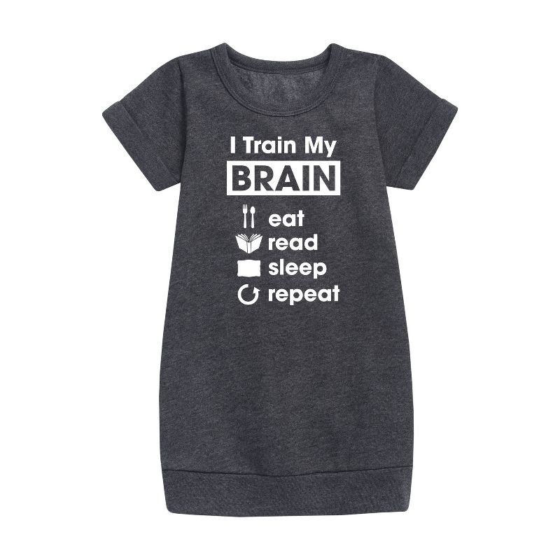 Girls' - Instant Message - I Train My Brain Graphic Short Sleeve Fleece Dress