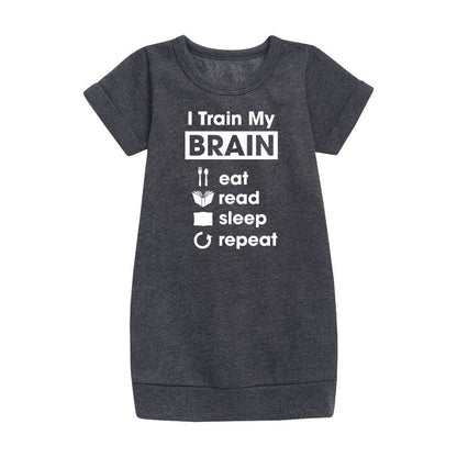 Girls' - Instant Message - I Train My Brain Graphic Short Sleeve Fleece Dress