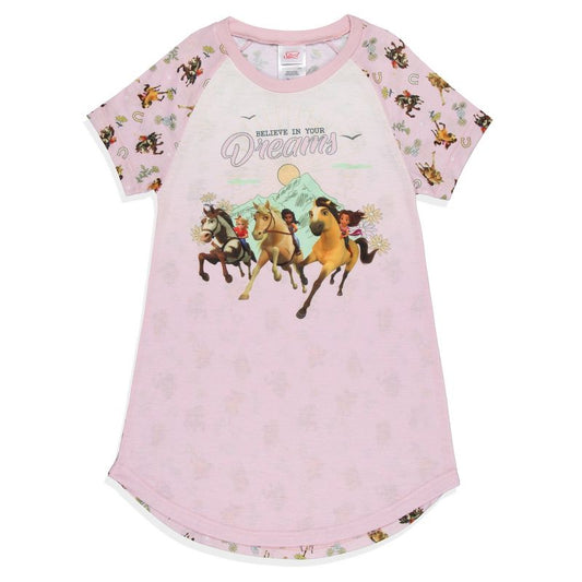 Girls' Spirit Untamed Movie Believe In Your Dreams Nightgown Sleep Pajama Pink