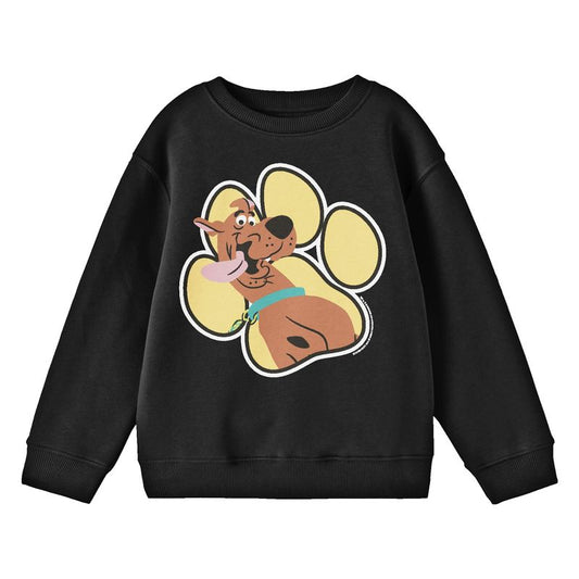 Scooby Doo Paw Print Crew Neck Long Sleeve Youth Black Sweatshirt
