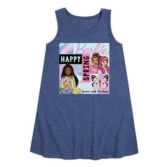 Girls' - Barbie - Happy Spring Graphic Sleeveless Aline Dress