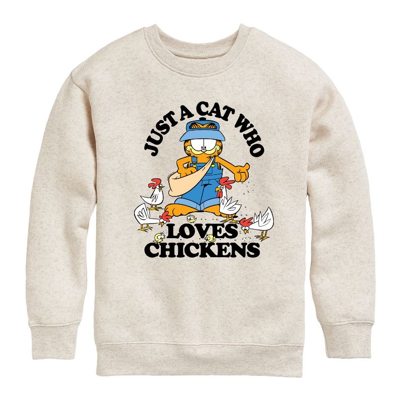 Boys' - Garfield - Just A Cat Who Loves Chickens Graphic Long Sleeve Fleece Sweatshirt