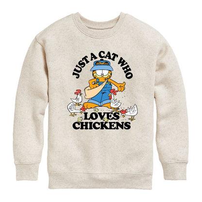 Boys' - Garfield - Just A Cat Who Loves Chickens Graphic Long Sleeve Fleece Sweatshirt