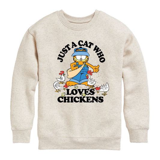 Boys' - Garfield - Just A Cat Who Loves Chickens Graphic Long Sleeve Fleece Sweatshirt